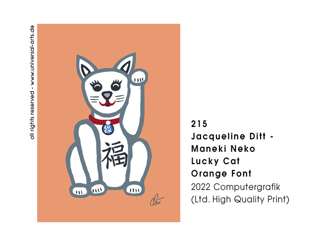 Jacqueline Ditt -  Maneki Neko Lucky Cat - Orange Font (Maneki Neko Glückskatze - Orangener Hintergrund) 